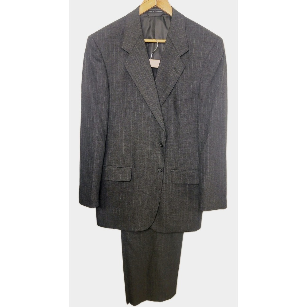 Mark Alexander Men's 42L Pinstripe Wool‎ Suit 2 Piece Gray Jacket Pants 36x30